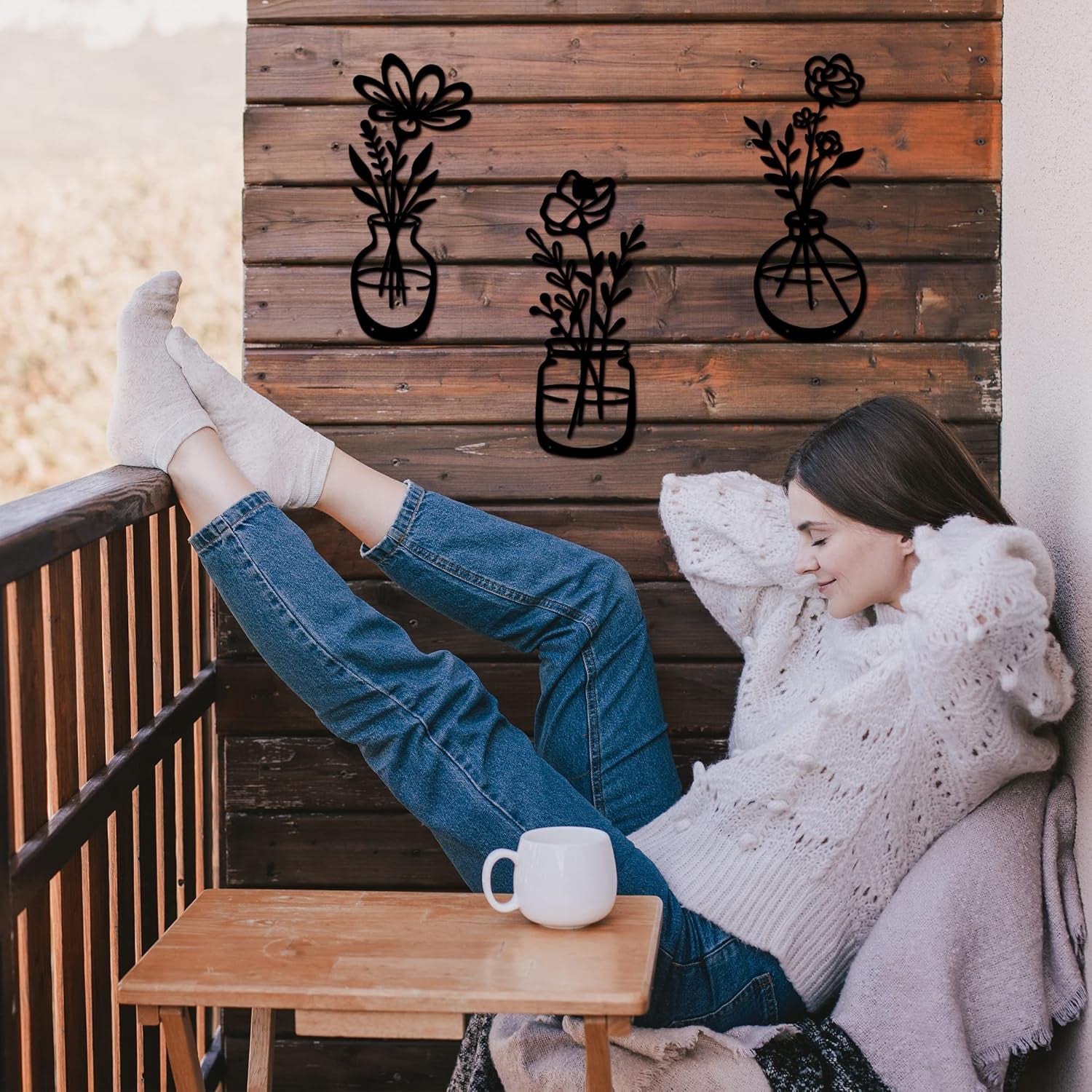 3 Pieces Black Metal Flowers Wall Decor - Mothers Day Gifts for Mom Wall Art Metal Wall Sculptures Hanging for Indoor Kitchen Bathroom Bedroom Living Room,14.56X5.9 Inches