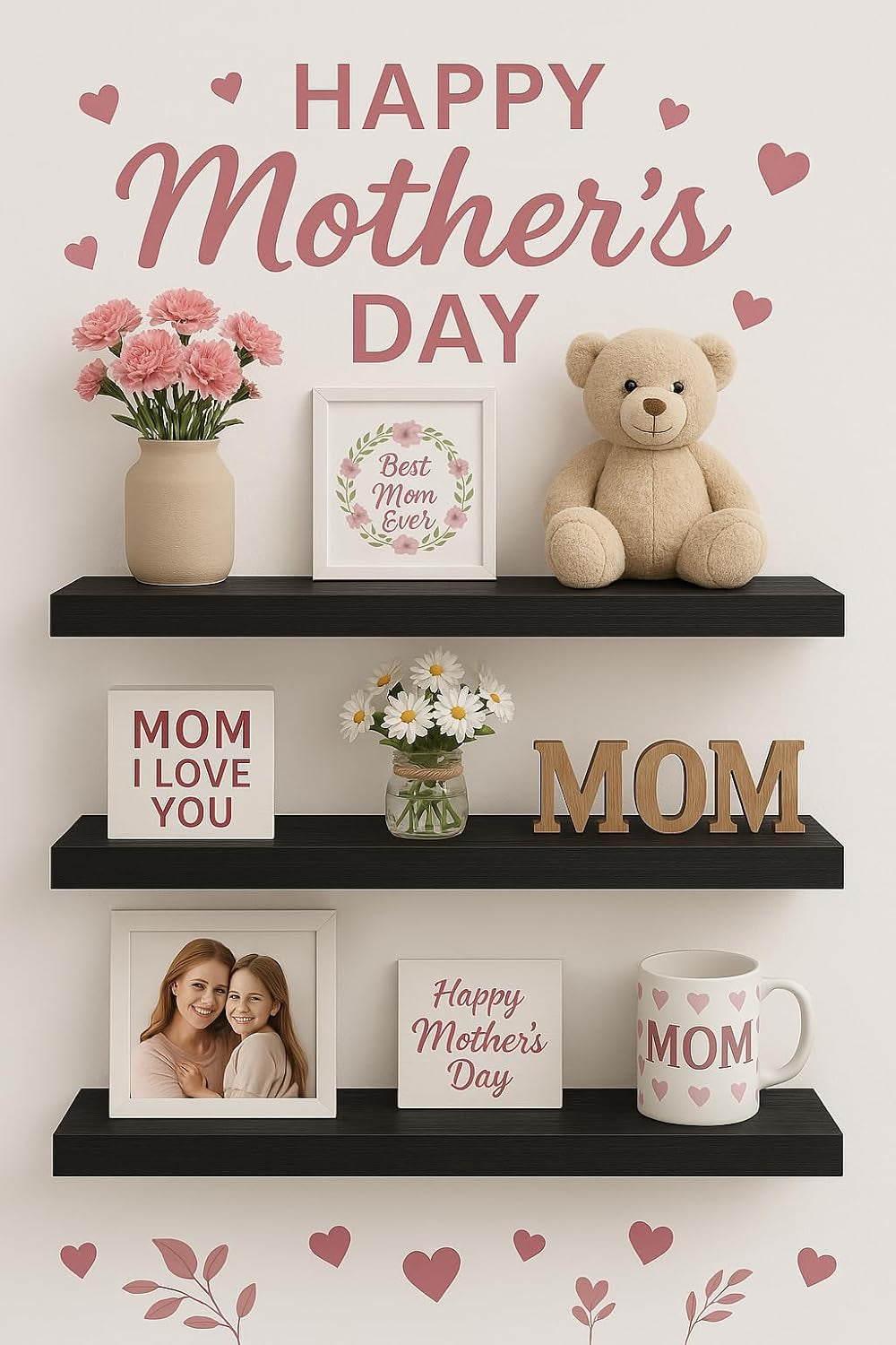 Floating Shelves for Wall, Wall Mounted Rustic Wood Shelves for Bathroom, Bedroom, Living Room, Kitchen, Hanging Shelf for Books/Storage/Room Decor with 22Lbs Capacity (Black, Set of 3, 15.7In)