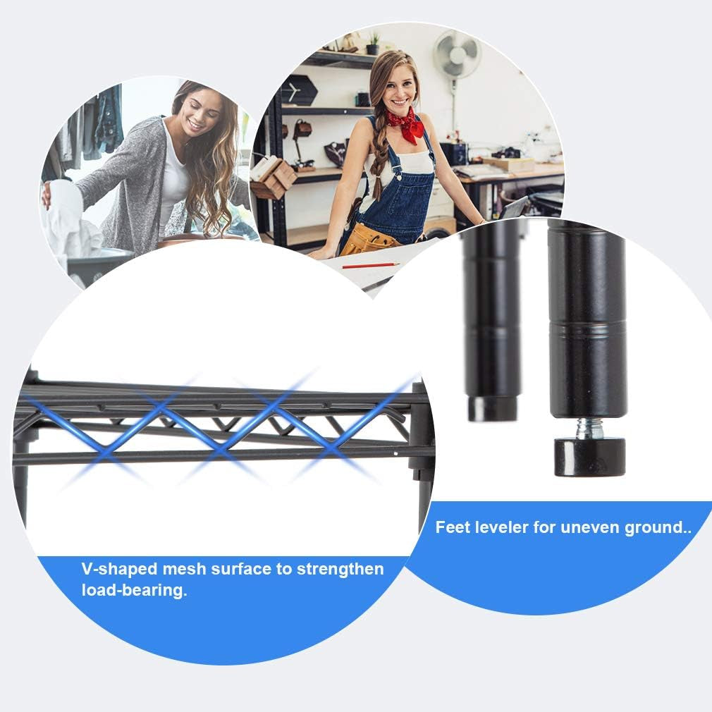 4 Tier Shelving Unit NSF Wire Shelf Metal Large Storage Shelves Heavy Duty Height Adjustable Commercial Grade Steel Utility Layer Shelf Rack Organizer 1000 LBS Capacity -14X36X54,Black