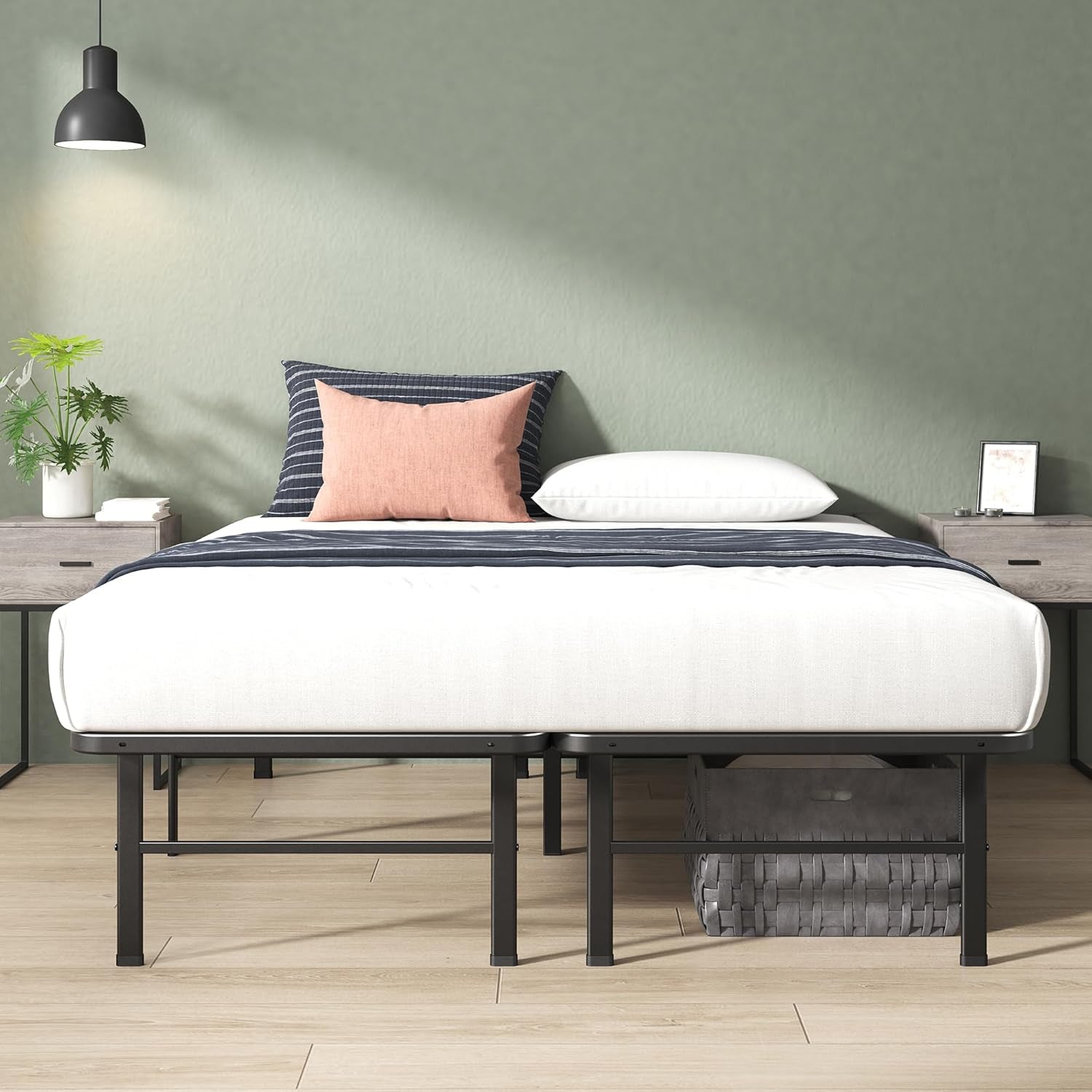 Rumi 14In Quick Assembly Smartbase Mattress Foundation, Sturdy Metal Bed Frame, No Box Spring Needed, Eco Friendly Packaging, Queen