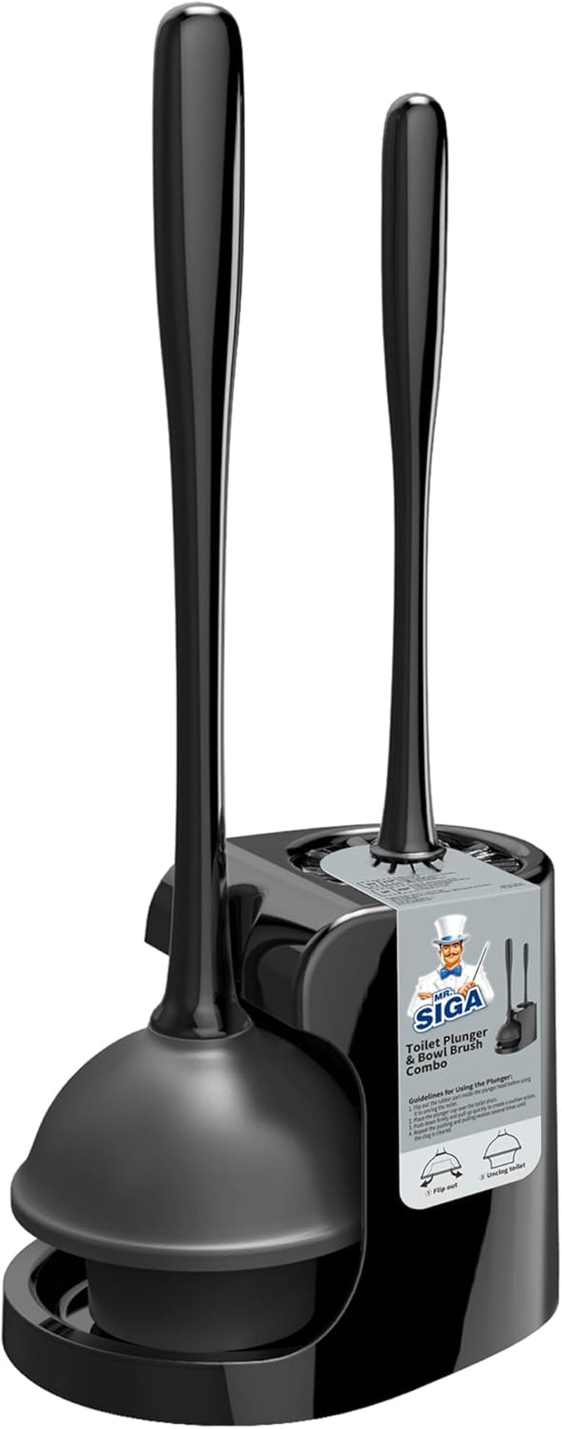 Toilet Plunger and Bowl Brush Combo for Bathroom Cleaning, Black, 1 Set