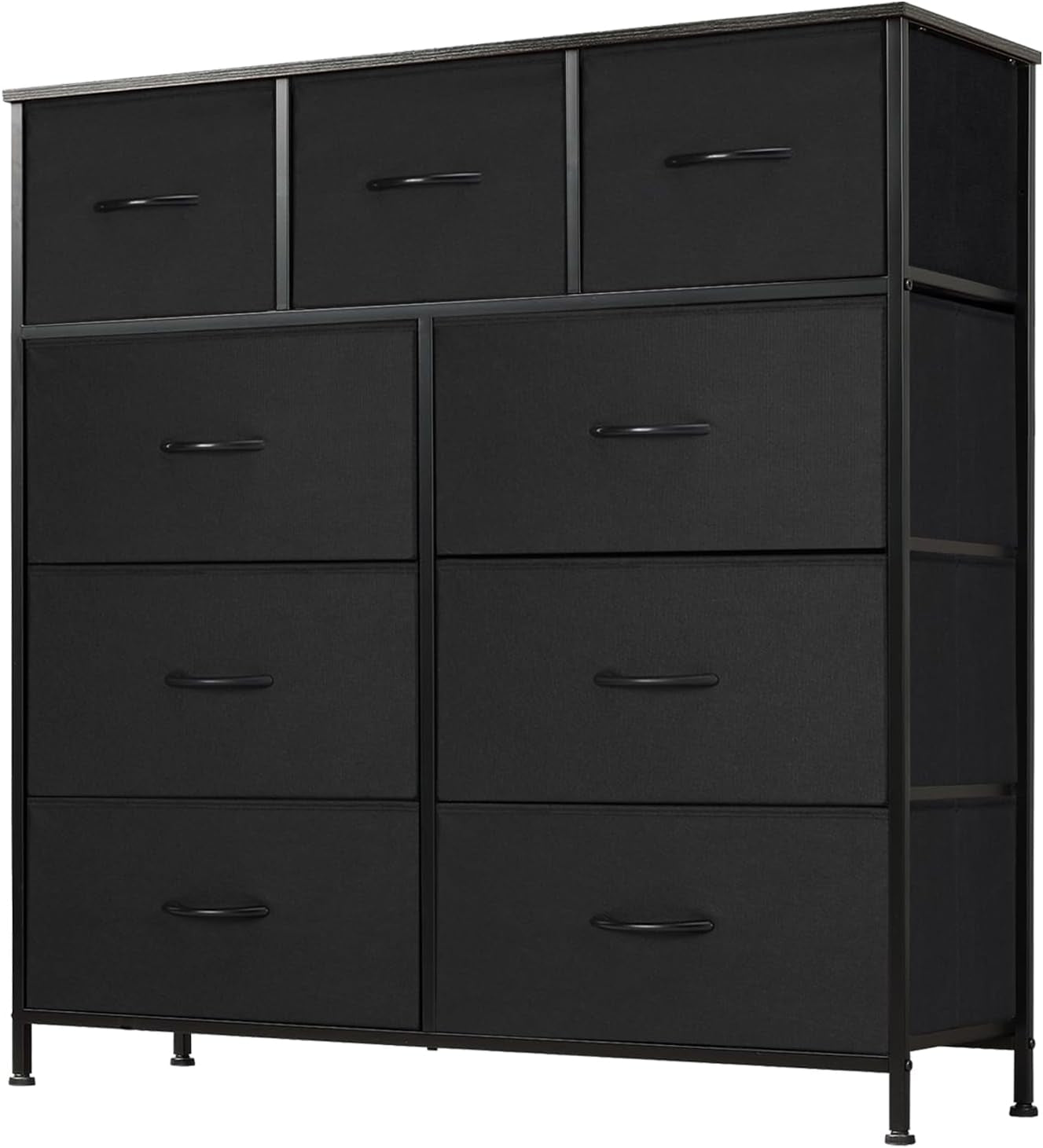 Dresser for Bedroom, Storage Organizer with 9 Drawers, Chest of Drawers with Fabric Bins, Sturdy Metal Frame, Wood Tabletop for Guest Room, Closet, Entryway, Nursery