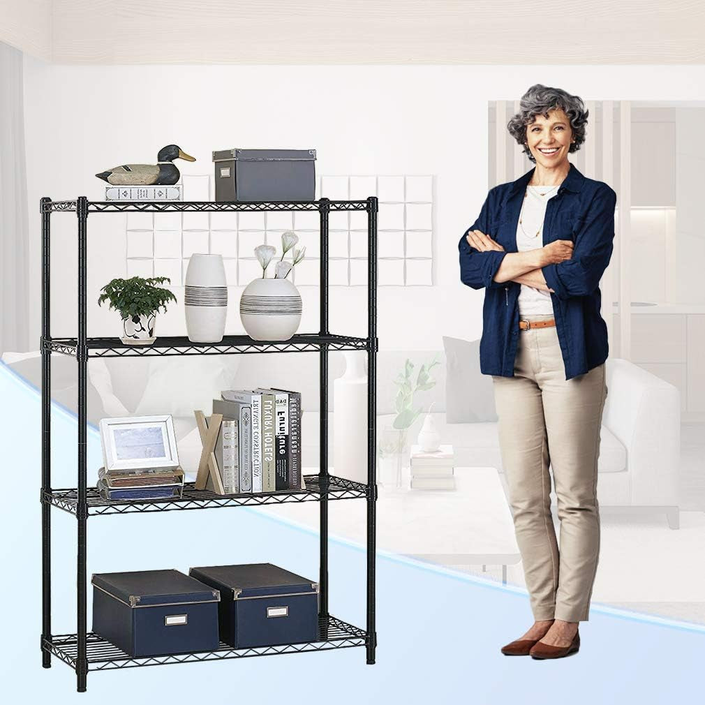 4 Tier Shelving Unit NSF Wire Shelf Metal Large Storage Shelves Heavy Duty Height Adjustable Commercial Grade Steel Utility Layer Shelf Rack Organizer 1000 LBS Capacity -14X36X54,Black