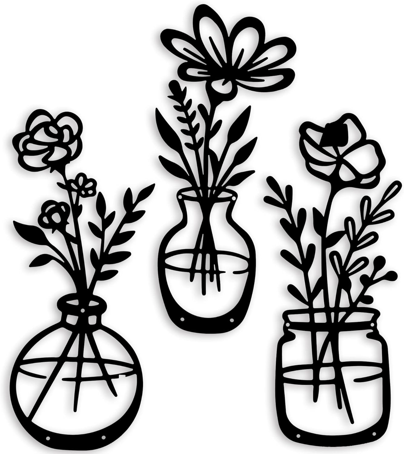3 Pieces Black Metal Flowers Wall Decor - Mothers Day Gifts for Mom Wall Art Metal Wall Sculptures Hanging for Indoor Kitchen Bathroom Bedroom Living Room,14.56X5.9 Inches