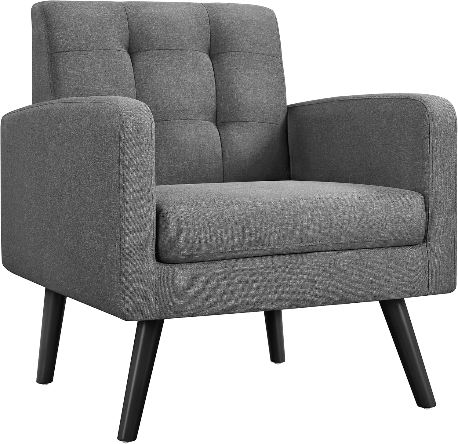 Modern Living Room Chair, Mid-Century Armchair Button Tufted Back and Wood Legs, Vintage Lounge Chair for Bedroom/Home Office/Study, Gray