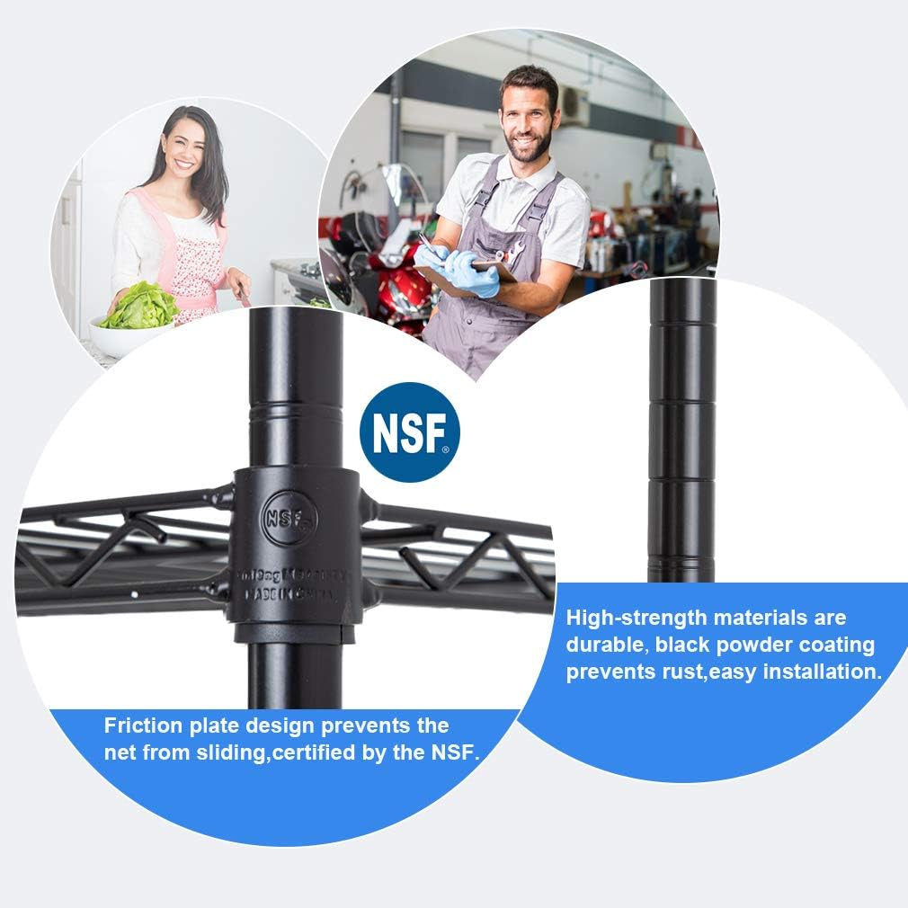 4 Tier Shelving Unit NSF Wire Shelf Metal Large Storage Shelves Heavy Duty Height Adjustable Commercial Grade Steel Utility Layer Shelf Rack Organizer 1000 LBS Capacity -14X36X54,Black