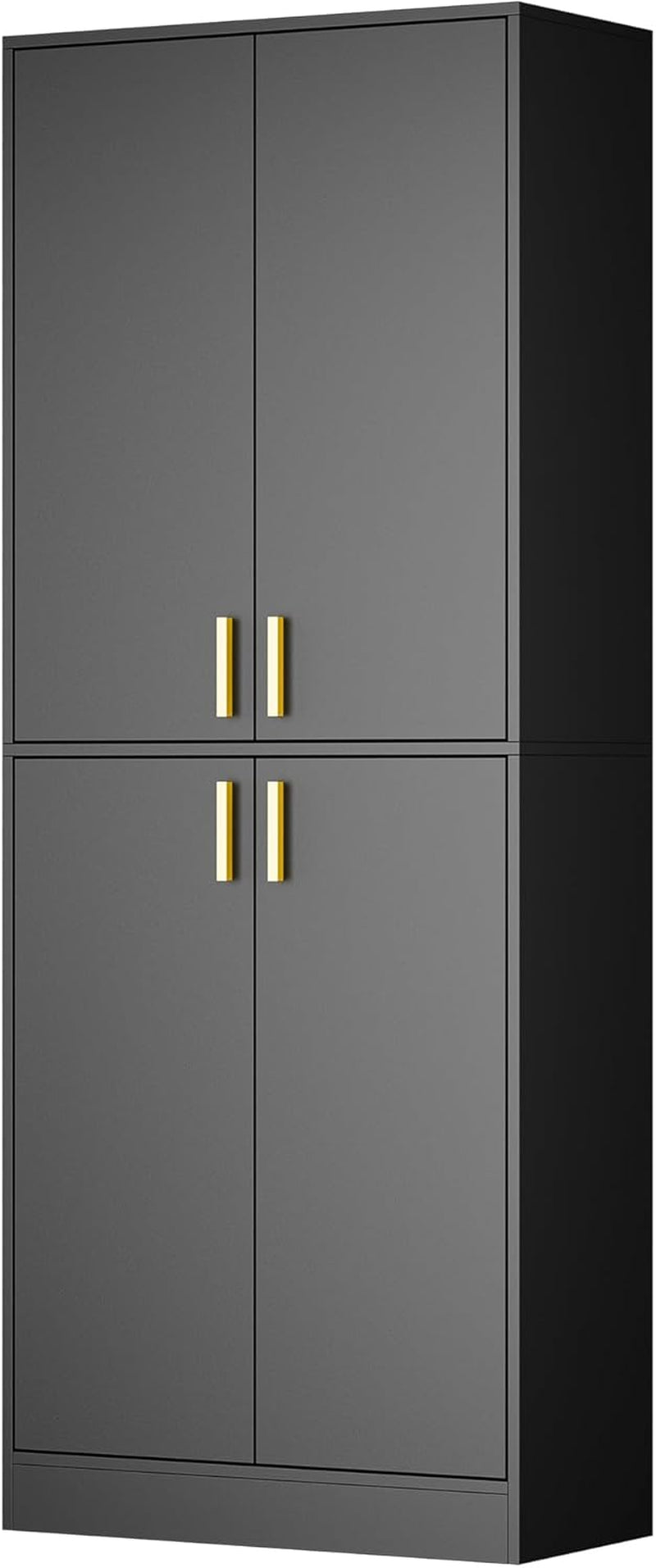 Kitchen Pantry Cabinet, 71" Tall Wood Storage Cabinet with Doors and Shelves 4 Doors Freestanding Cupboard Utility Hutch for Dining Room Living Room Bathroom Furniture, Black