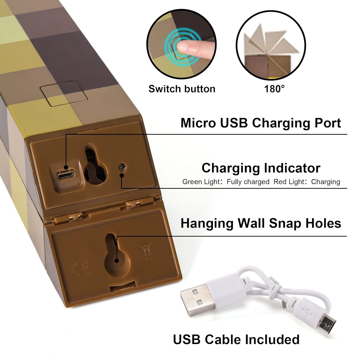 Torch Lamp - Torch Light with Wall Mountable - 11 Inch LED Night Light - USB Rechargeable for Nightstand Lamp - Costume Cosplay Light - Kid'S Bedroom Living Room Gaming Room Study Room Decor (Yellow)