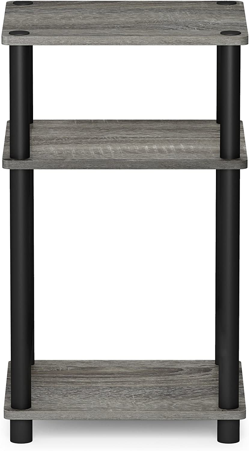 Just 3-Tier Turn-N-Tube End Table / Side Table / Night Stand / Bedside Table with Plastic Poles, 1-Pack, French Oak Grey/Black