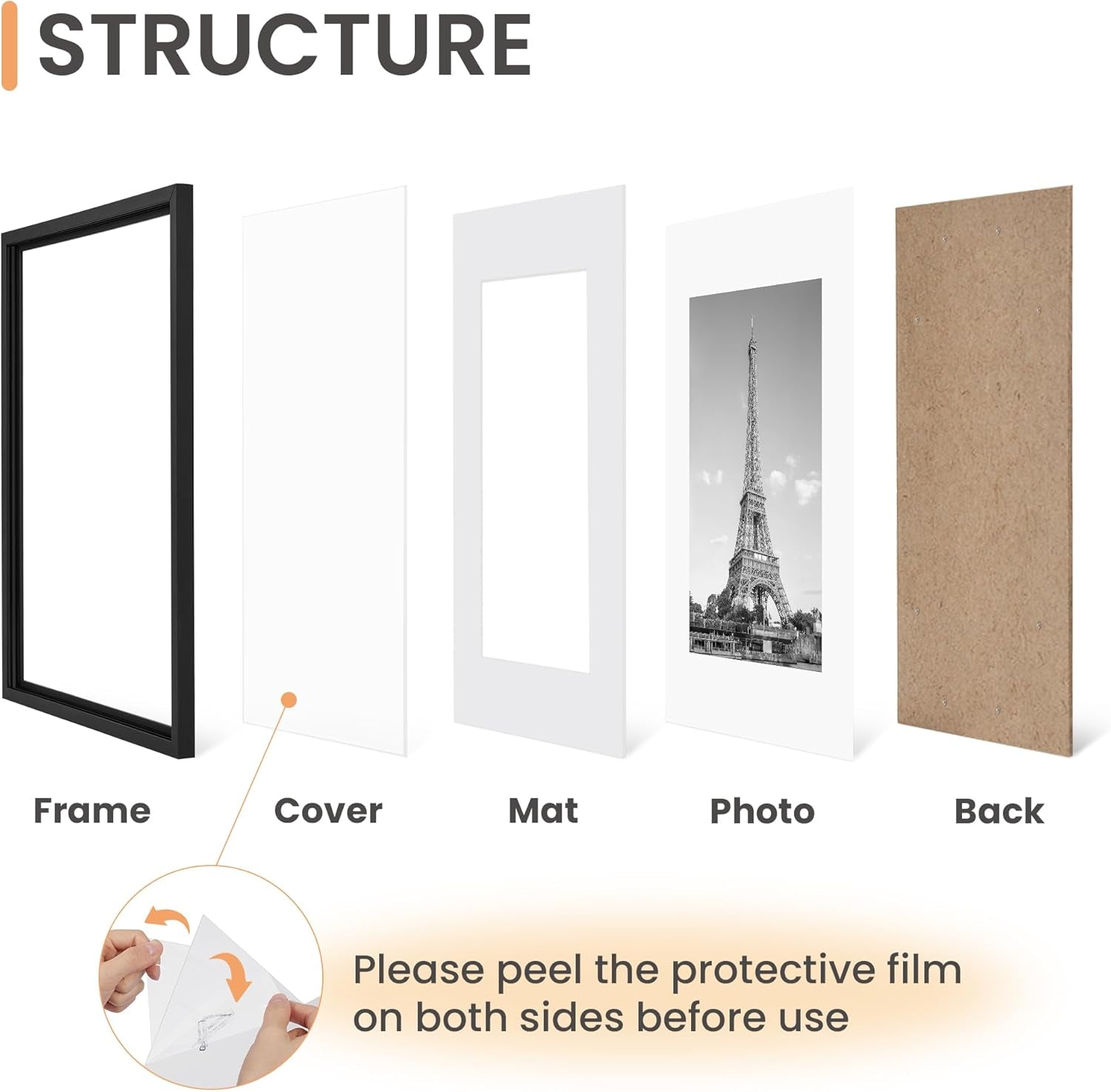 8X10 Picture Frame Set of 5, Display Pictures 5X7 with Mat or 8 X 10 Without, Wall Gallery Photo Frames, Black