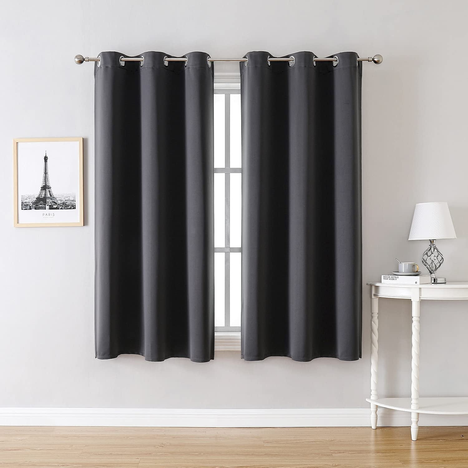 Grommet Blackout Curtains for Bedroom and Living Room - 2 Panels Set Thermal Insulated Room Darkening Curtains (Dark Grey, 42 X 63 Inch)